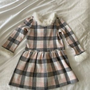 NWT Janie & Jack Checked Faux Fur Trim Dress